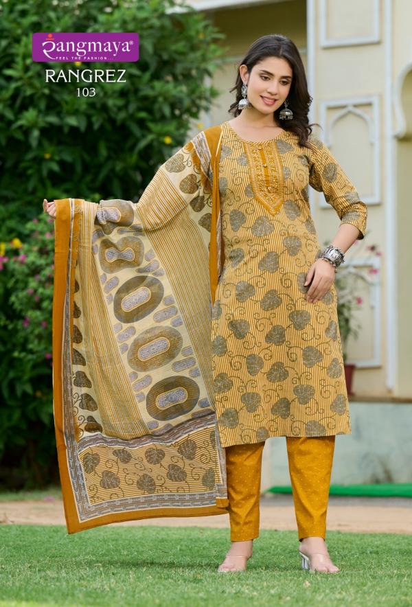 Rangmaya Rangrez Trending Wear Cotton Kurti Pant With Dupatta